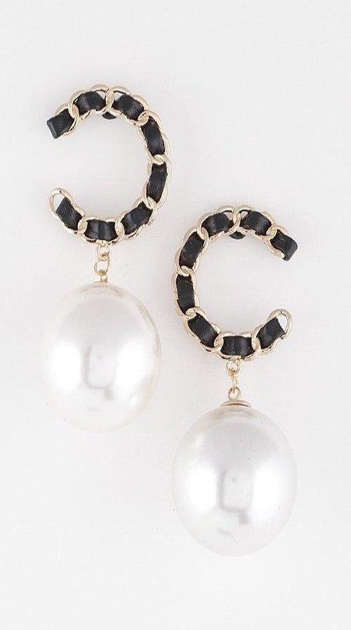Pearl C Drop Earrings
